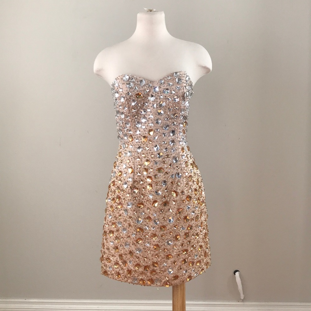 Val Stefani Embellished Jems Strapless Mini Dress